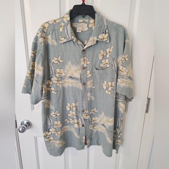 Island Republic Hawaiian Shirt Mens Ex Light Green Yellow Silk - Picture 1 of 5